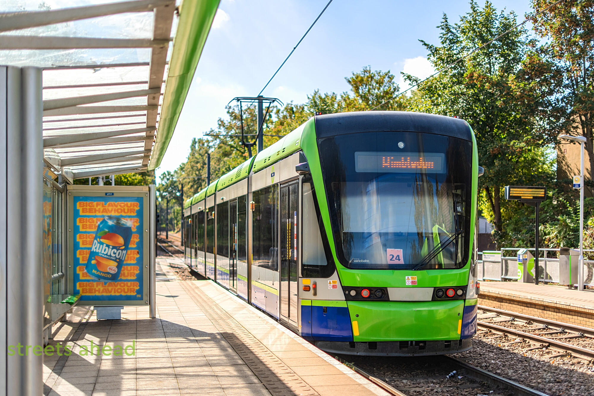 Tram arriving at Addiscombe Green London tram at Addiscombe tram stop