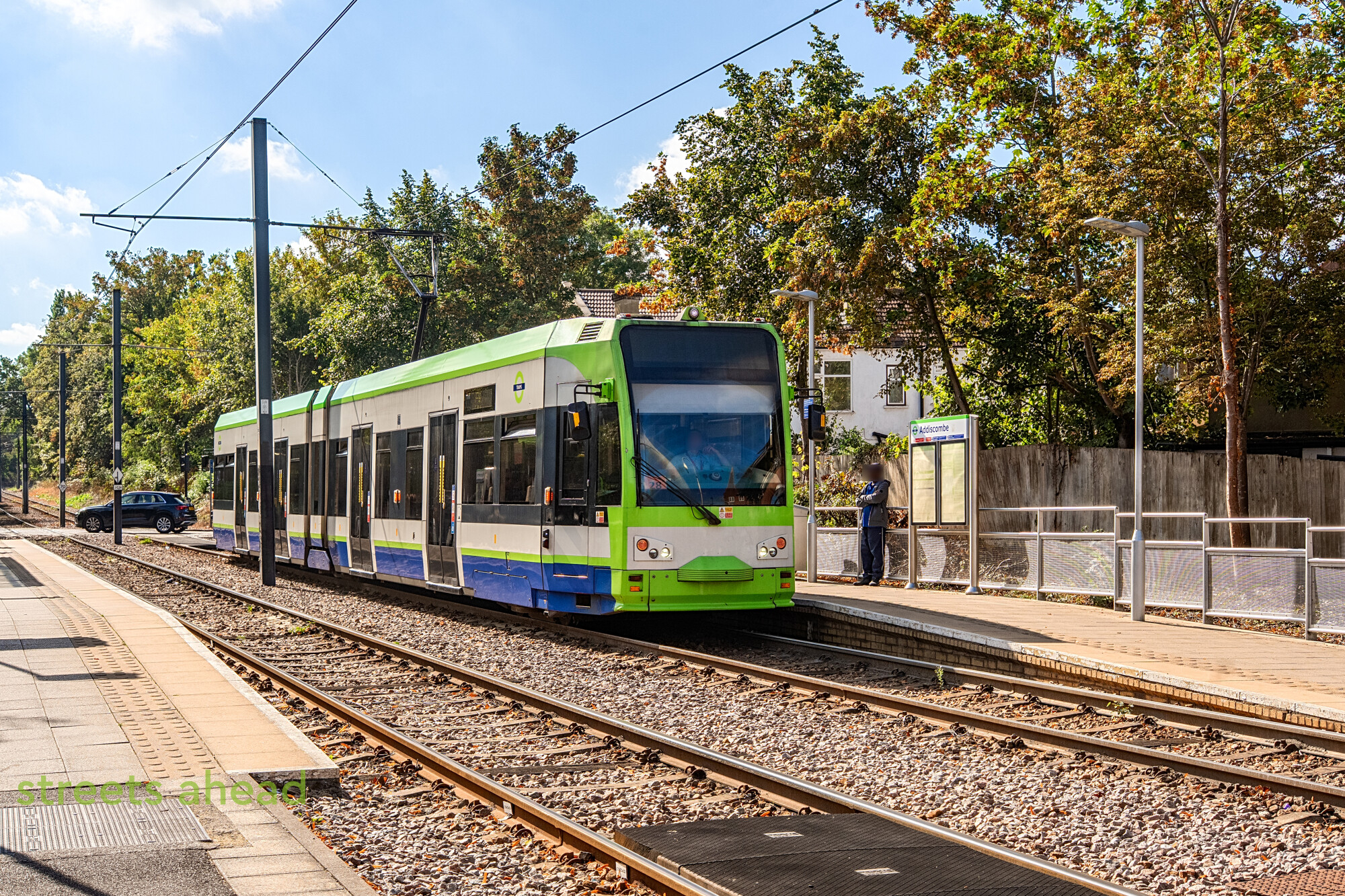Tram at Addiscombe stop London tram at Addiscombe tram stop