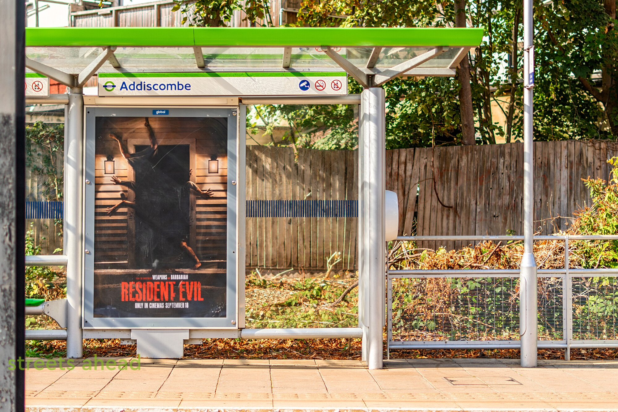 Shelter at Addiscombe tram stop Passenger shelter and Addiscombe sign at the tram stop