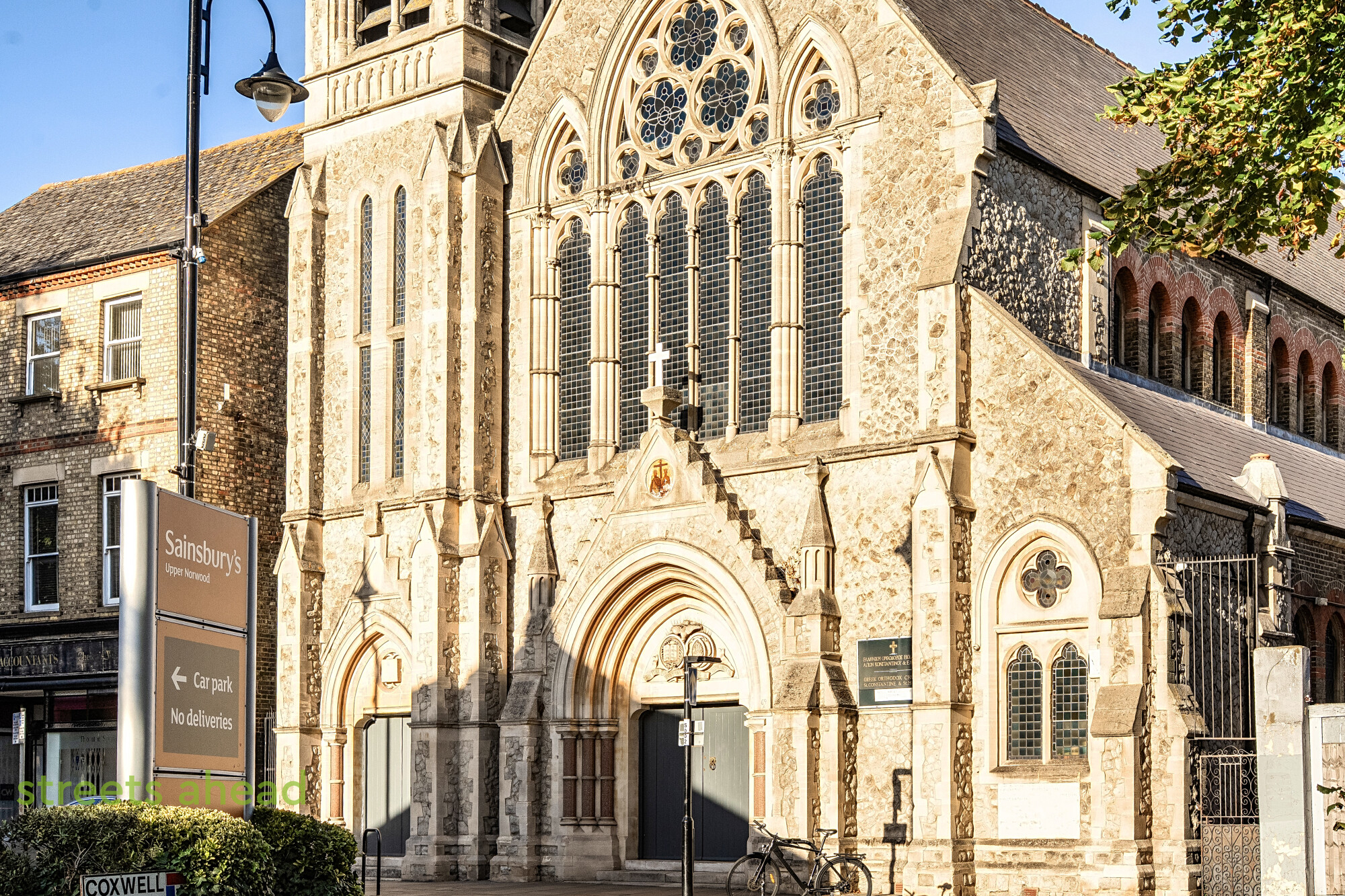 Stone frontage of Christ Church in Crystal Palace